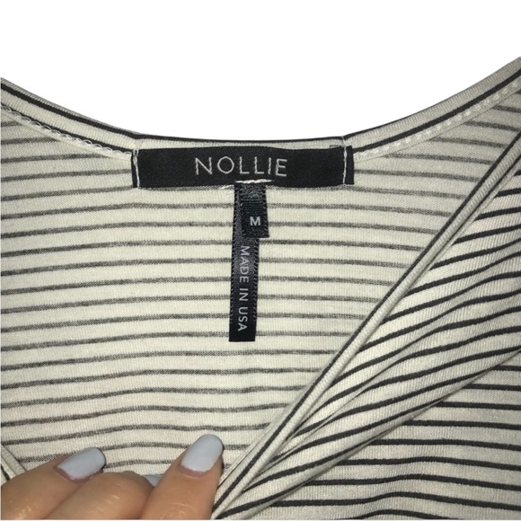 Long Sleeve Black and White Stripes Crop Top - Picture 2 of 2